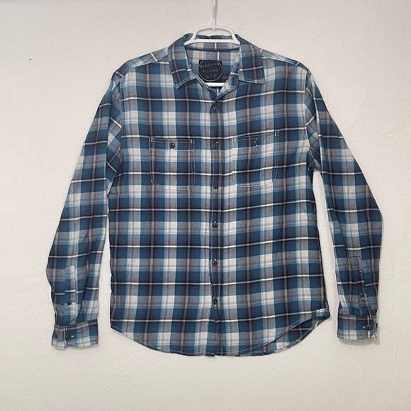 Brooklyn Calling NYC Button Down Shirt Mens Small Blue White Plaid Long Sleeve - Picture 1 of 11